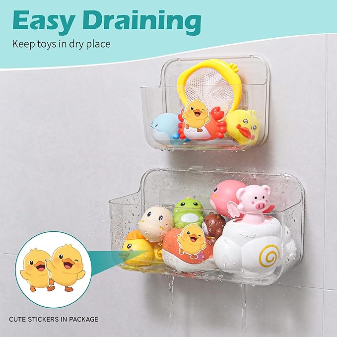 Bath Toy Storage for Bathtub 2 Packs, Large Capacity Bath Toy Holder for Kids, Quick Dry Toy Organizer, Durable Plastic Shower Caddy for Tub Bathroom