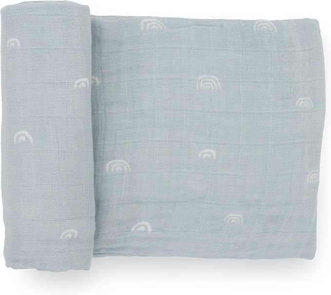 Little Unicorn Premium Cotton Swaddle Baby Blanket | Breathable Fabric | for swaddling, Play, Nursing & More (Blue Rainbow)