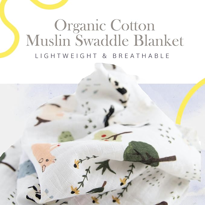 RED ROVR 100% Organic Cotton Muslin Swaddle | Newborn Receiving Blanket | Baby Wrap | Boy, Girl, Unisex | Soft, Lightweight, Breathable | Burping, Nursing | 44" x 44" | Family Farm