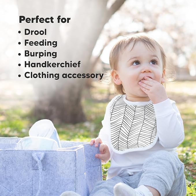 8-Pack Organic Baby Bibs for Boys, Girls - Soft Cotton Drooling and Teething Bibs for Baby Girl & Boy, Extra Absorbent, Easy To Clean & Put On for Toddler, Newborn, Infant 0-24 Months(Grayscale)