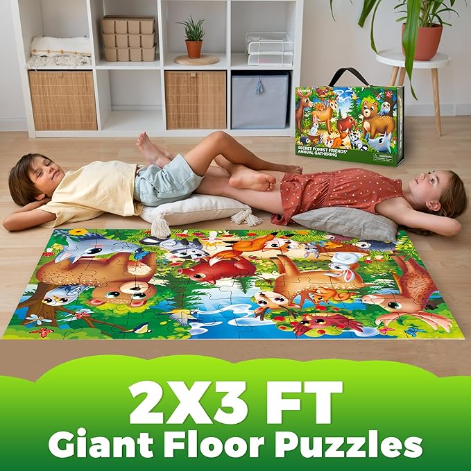 QUOKKA Giant Floor Puzzles for Kids Ages 4-6 - 2x3 Feet Extra-Thick 48 Pieces Toddler Puzzle Ages 3-5 – Forest Educational Activity for Boys Girls – Premium Box with Sturdy Handle & Magnetic Closure