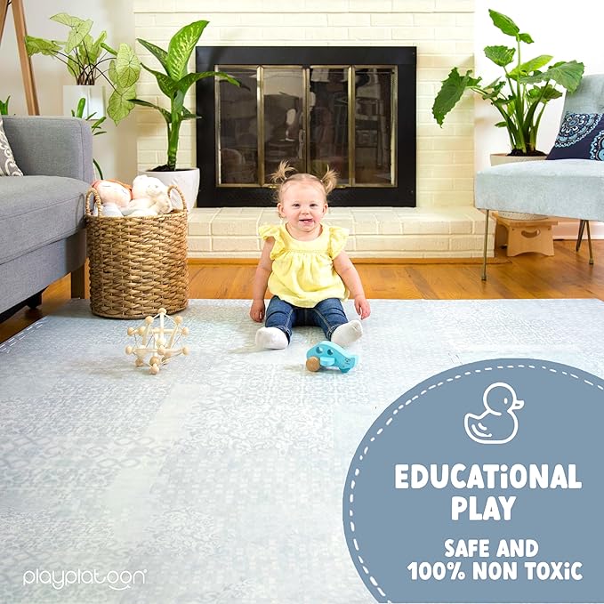 Play Platoon Non-Toxic Extra-Thick Children's Play Mat, 16 Tile - 96 x 96 inch Comfortable Cushiony Foam Floor Puzzle Mat for Kids & Toddlers with 24 x 24 inch Tiles - Grey, Boho Modern