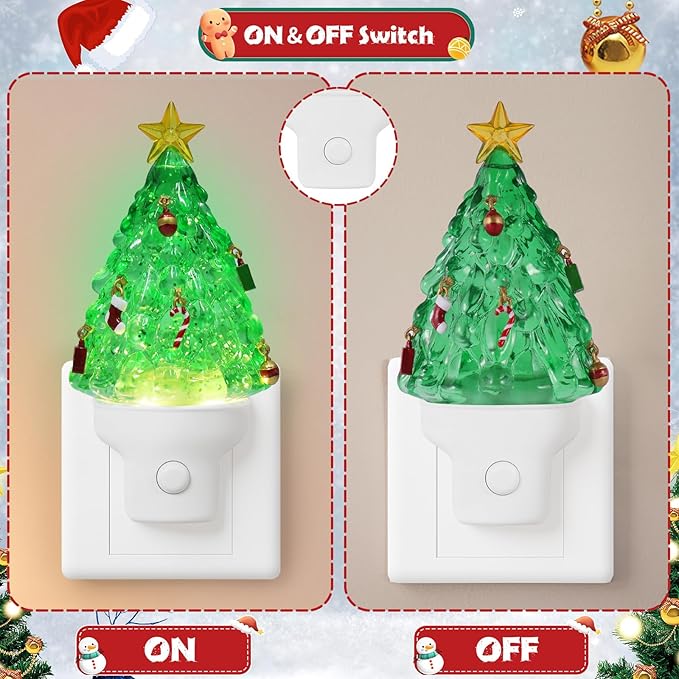 Christmas Tree Night Light Plug into Wall Glitter Water Nightlight with USB/Outlet Options, Christmas Tree Decorative Nightlight for Bedroom Kitchen Nursery Hallway Holiday Decorations Gifts (Tree)