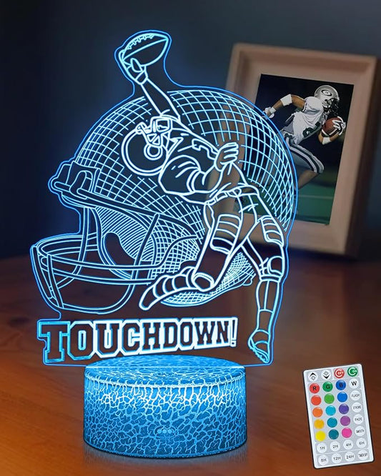 Football Lamp, 16 Colors Touchdown Night Light - Remote Control, Timer Tpye-C Dimmable, LED 3D Light Illusion, American Football Room Decor for Boys