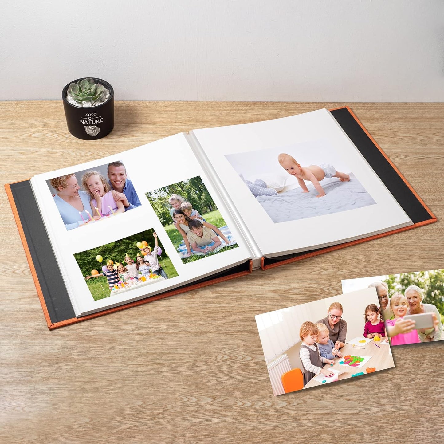 Large Photo Album Self Adhesive Scrapbook Album for 4×6 5×7 8×10 Pictures DIY Magnetic Linen Cover Album 60 Pages for Family Wedding Gifts with Metal Pen and Plastic Board