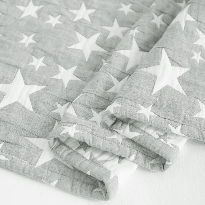 NTBAY 3 Layer Oversized Muslin Cotton Toddler Blanket, 45x60 Inches Jacquard Reversible Nursery Bed Blanket, Super Soft and Thermal Crib Blanket for All Seasons, Baby Gift, 45"x60", Grey/White Star