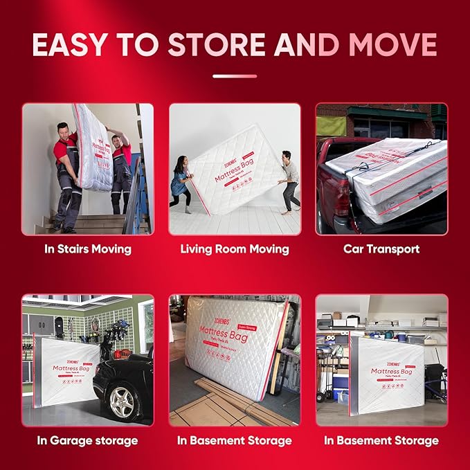 ZCHENBS® – Mattress Bags for Moving and Storage,Mattress Bag with Zippers,5 Mil Ultra-Thick Bed Bag,Waterproof,Anti-Tear,Heavy-Duty Mattress bag (Transaparent/Red, Twin/Twin XL-(1 Pack))