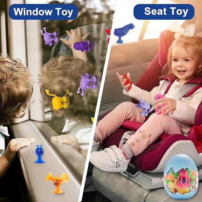 Suction Cup Bath Toys for Kid 40 PCS Silicone Animal Bathtub Toys for Kids Ages 4-8 Sensory Window Building Travel Toy Toddlers Age 3-5 with Eggshell Storage Summer Gift for 3 4 5 6 Year Olds Boy Girl