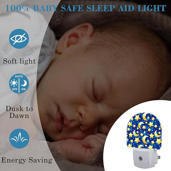 Stars and Moon in Night Sky Night Light Plug into Wall with Dusk to Dawn Sensor Cute Nightlight for Kid Girls Boys Women Men Room Decor, Hallway, Kitchen, Bathroom, Nursery, Stairs