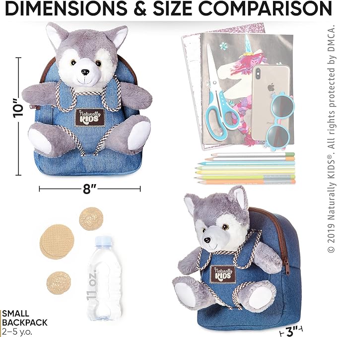 Wolf Backpack, Wolf Toys for Kids 3-5, Toddler Husky Stuffed Animal Gifts for 2 3 4 5 Year Old Girl Boy