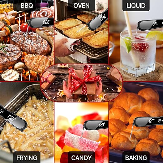 2025 Upgraded Meat Thermometer Digital-1 Second Instant Read Food Thermometer with Large LED Display-IP67 Waterproof Kitchen Thermometer for Grilling and Cooking for Oven, BBQ, Smoker, Candy, Turkey