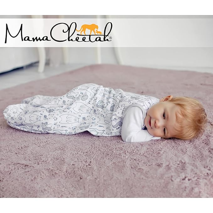 Mama Cheetah Baby Sleep Sack 0.5 TOG, Organic Cotton Baby Wearable Blanket with Two-Way Zipper, Swaddle Transition Baby Sleeping Bag for Newborn Infant Toddler Boy Girl, 6-12 Months