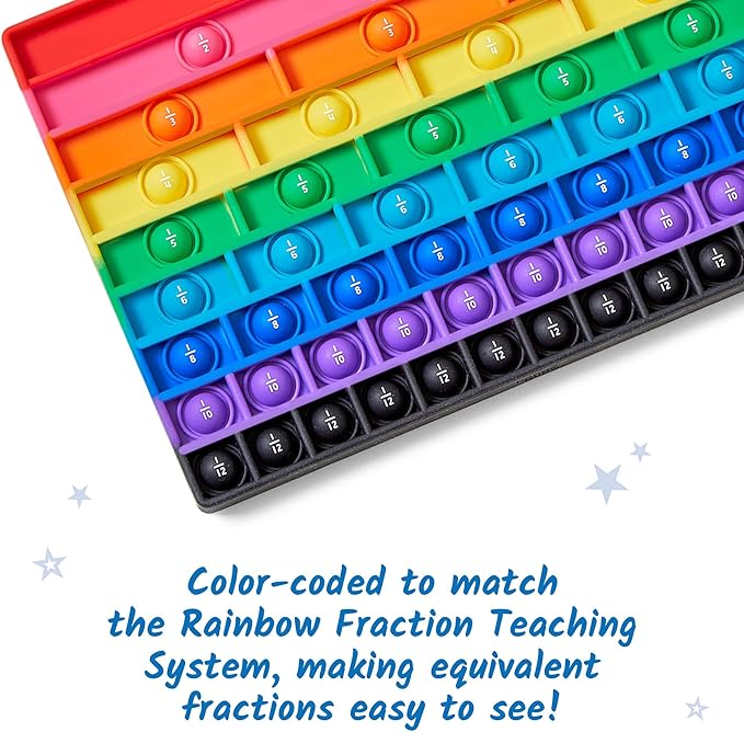 hand2mind Rainbow Fraction Sensory Bubble Popper, Push Pop Fidget Toys for Kids, Fraction Manipulatives, Montessori Math Materials, Fine Motor Toys, Calm Down Corner Supplies, Fidgets for Classroom