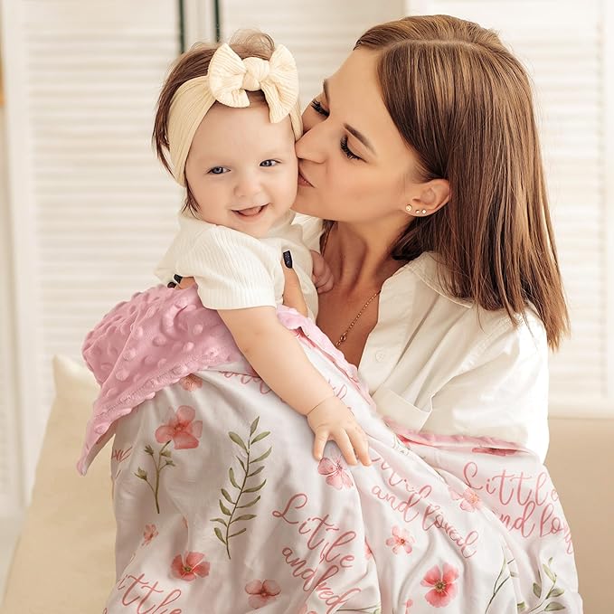 Floral Baby Blankets for Girls - Super Soft Nursery Minky Blanket, Newborn Baby Blanket with Double Layer Dotted Backing, Pink Lightweight Bed Throw Blanket, 30 x 40 Inch