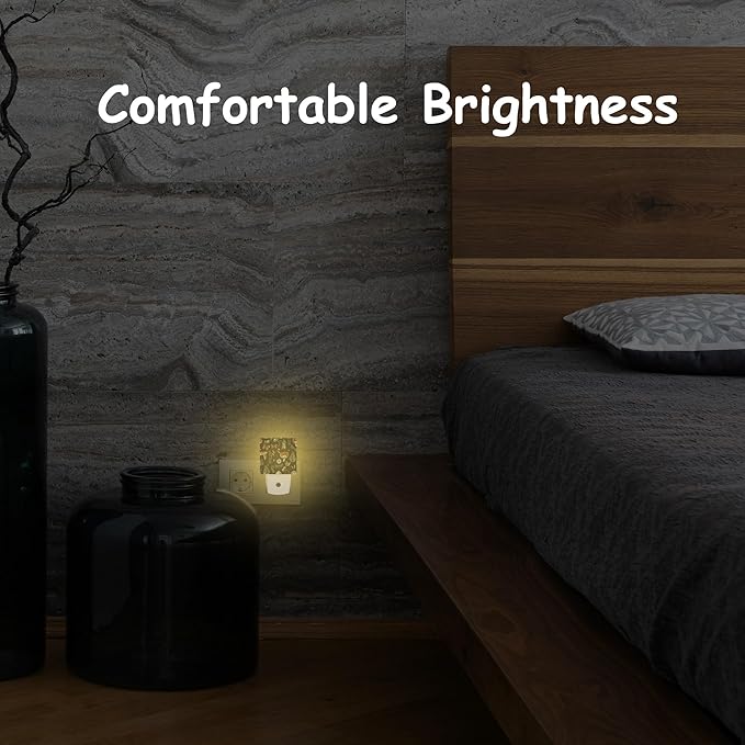 Night Light,Vintage Woodland Mushroom Plug-in Night Light Auto Dusk-to-Dawn Sensor Fern Moth Dragonfly Energy Efficient LED Lamp for Room Decor,Hallway,Kitchen,Bathroom,Nursery,Stairs