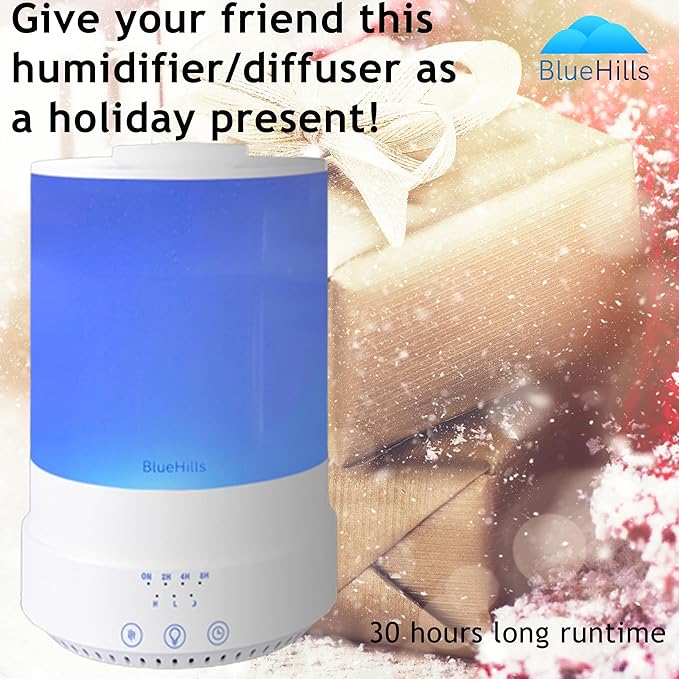 BlueHills 2500 ML XL Essential Oil Diffuser Aroma Humidifier with Timer for Large Home Decor Baby Rooms Plants Big Huge 2.5 L Extra Large Capacity High Mist Long Run with Lights White - F001