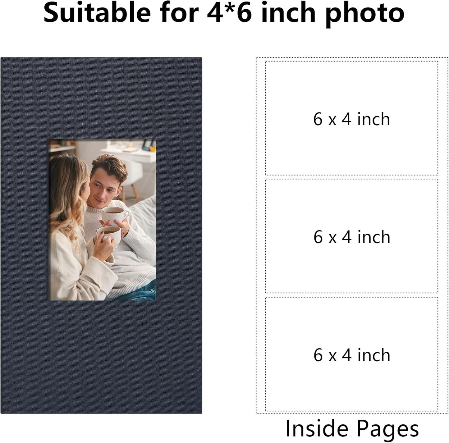 Photo Album 4x6 Pictrues 300 Pockets Linen Cover with Front Window Large Picture Book for Family Travel Wedding and Memory Keepsake Organizer Gray Blue