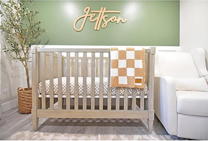 Checkered Baby Blanket 28"x40" - DreamSoft Knit Throw for Crib, Stroller or Car Seat - Soft Receiving Blanket/Newborn Nursery Gift Essential for Toddler, Infant, Kids, Boys & Girls (Tan/White)