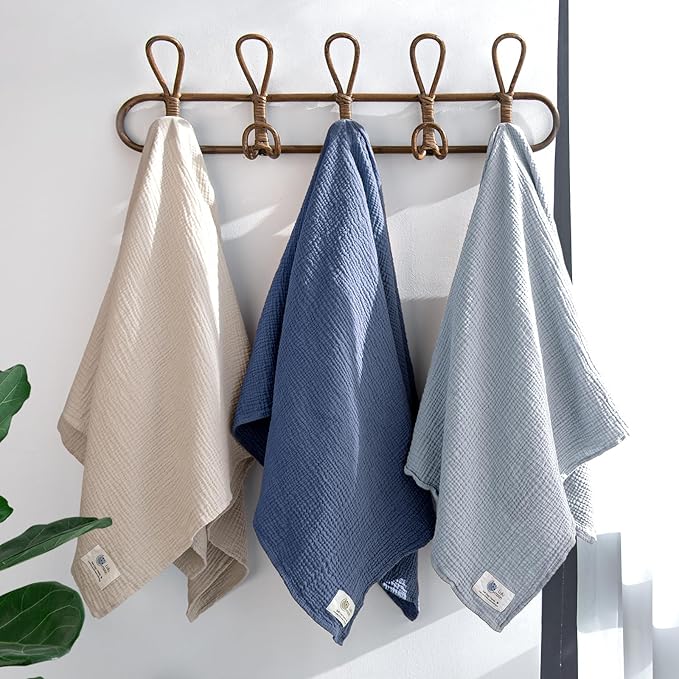 lulumoon Muslin Swaddle Blanket Baby - Cotton Swaddling Blanket Soft Baby Receiving Blankets Neutral 3Pack(Navy)