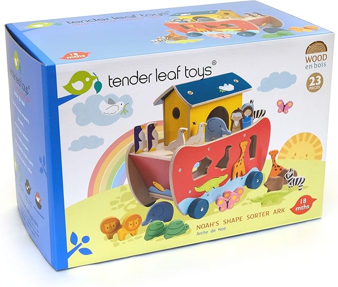 Tender Leaf Toys - Wooden Noah’s Ark Animal Shape Sorter Toy - Encourages Imaginative Play, Improves Recognition and Problem Solving Skills - 18M +