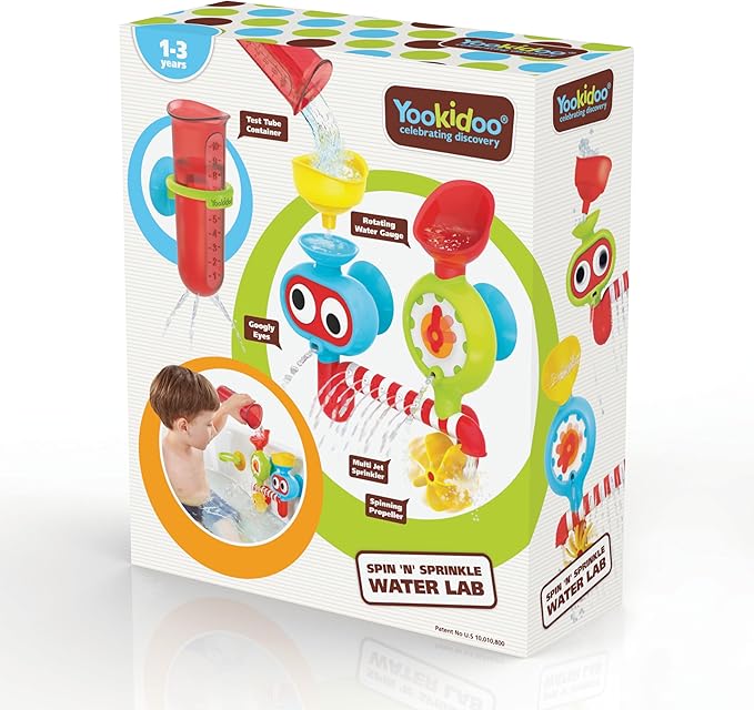 Yookidoo Baby Toddler Bath Wall Toy (Ages 1-3) Waterfall Spinning Gears & Rotating Googly Eyes - Mold Free - Attach to Any Tub or Shower - Spin N Sprinkle Water Lab - Great for Boys, Girls,& Kids