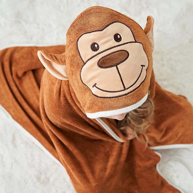 HIPHOP PANDA Hooded Towel - Rayon Made from Bamboo, Bath Towel with Bear Ears for Newborn, Babie, Toddler, Infant - Absorbent Large Baby Towel - Monkey, 30 x 30 Inch