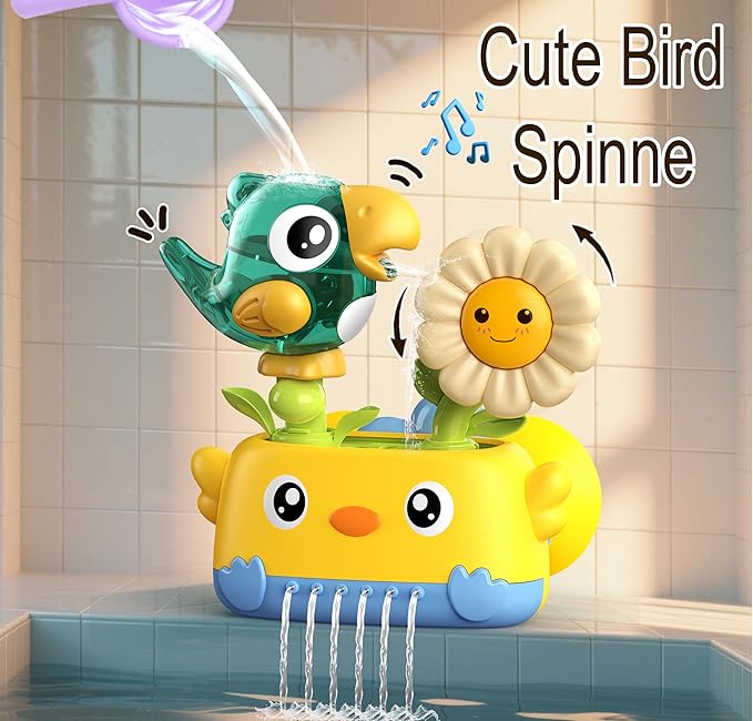 Interactive Bath Toys for Toddlers,Baby Waterfall Bathtub Toy W/Suction Cup & Spoon,Waterfall Spinning Gears Toys for Babies (Ages 1-3)