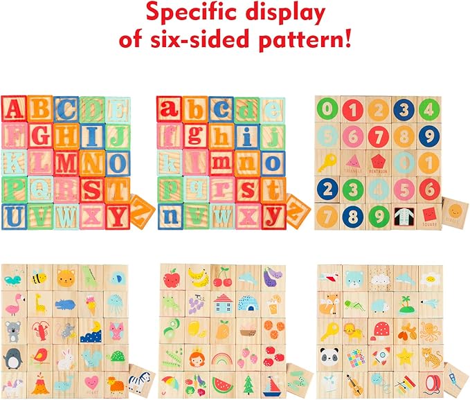 Wooden ABC Toy Building Blocks for Toddlers 1-3 36 PCS Wood Alphabet Number Blocks for Stacking Learning Preschool Educational Montessori Sensory Toys for Kids Boys Girls Gifts 1.7"