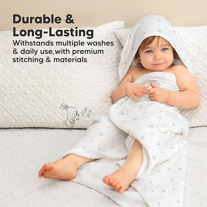 KeaBabies Muslin Baby Bath Towels with Hood for Girls, Boys -Large Organic Cotton Hooded Baby Towels for Newborns,Toddlers,Infant,Kids,Soft Absorbent Newborn Bath Essentials Gift Set(Meadow, Petite)