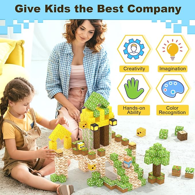 Magnetic Blocks Building Toys - Build Mine Magnet World Bee Cottage Building Set Kids Toys for Ages 3-12 STEM Sensory Toys Buildable Game Elements Gifts for 3+ Year Old Boys & Girls