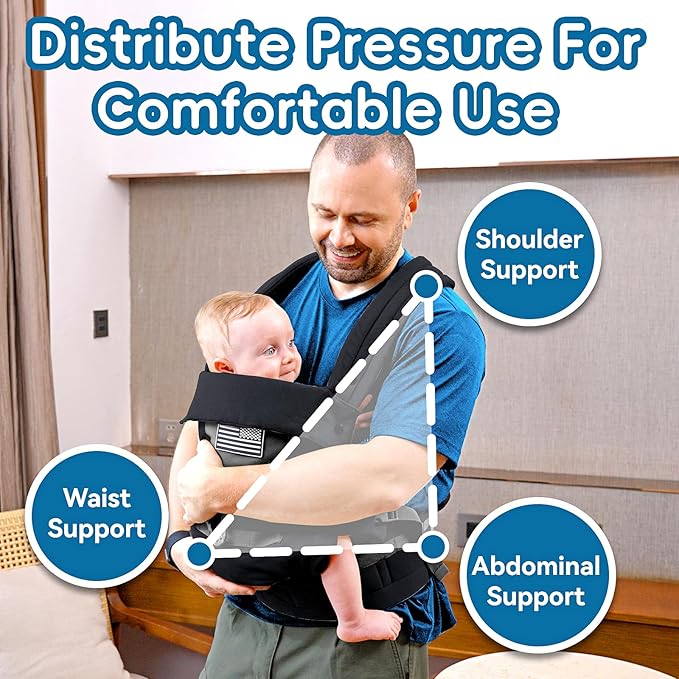 Baby Carrier, Lumbar Support Infant Carrier (0-36M, 8-33 lbs) with Foldable Headrest Carabiners for Big and Tall Parents, Men, Women (Black)