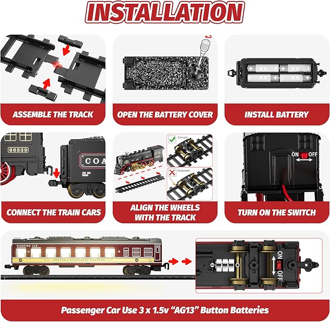 Funwee Electric Train Toy with Smokes,Lights and Sound,Train Set for Under Christmas Tree, Locomotive Train Model with Track, for 3 4 5 6 7+ Years Old Toddler Boys and Girls Birthday