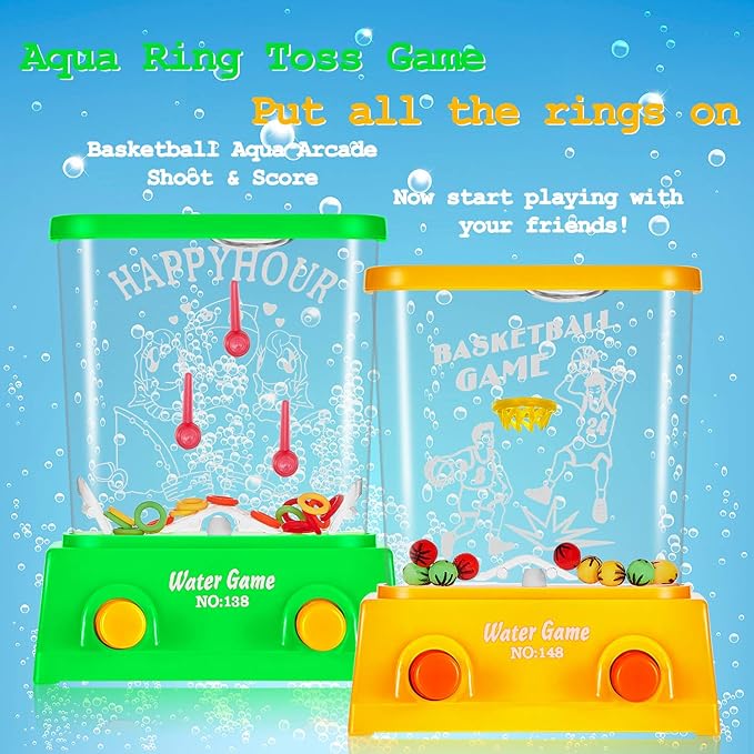 Sumind 8 Pieces Handheld Water Game Arcade Water Ring Water Tables for Fish Rings Basketball Game for Different Ages Christmas Fun Party Favor Stocking Stuffers for Men Retro Pastime, Without Water