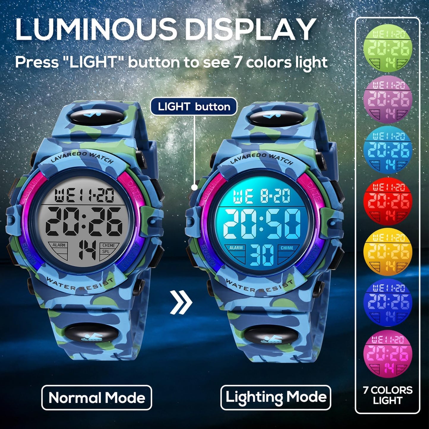 Kids Watch,Boys Watch for 3-15 Year Old Boys,Digital Sport Outdoor Multifunctional Chronograph LED 50 M Waterproof Alarm Calendar Analog Watch for Children with Silicone Band,Kids Gift