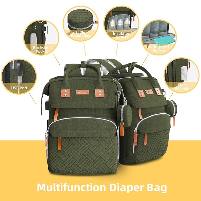 Diaper Bag Backpack with Changing Station, Large Diaper Bag, Baby Bag, Multifunctional Diaper Bag, ARMYGREEN