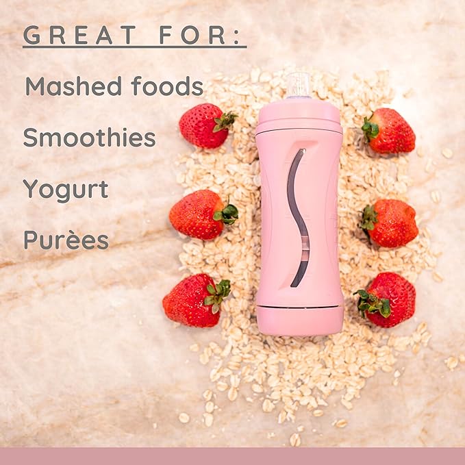 Subo Baby Food Bottle Starter Set | No Mess Baby Toddler Self Feeder | Squeeze Free Design for Purees, Smoothies, Yogurt, Oatmeal, or Thickened Liquids | Reusable Silicone Washable Cup (Rose)
