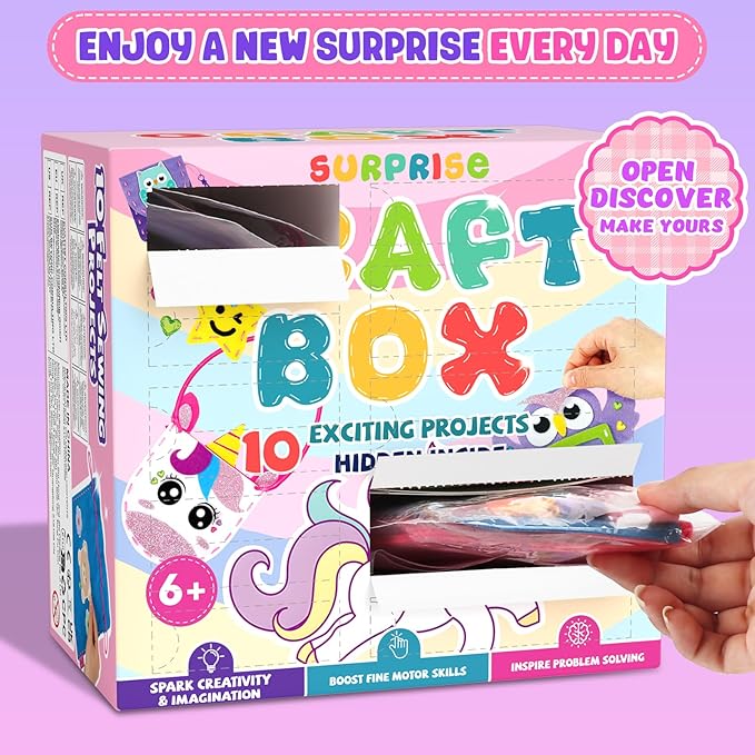 Sewing Kit for Beginner Kids, 10Pcs Unicorn DIY Box Arts and Crafts, My First Felt Kit Projects, Blind Box Craft Supplies, Learn to Sew Embroidery Kit, Birthday Gift for Girls 3 4 5 6 7 8 Years Old