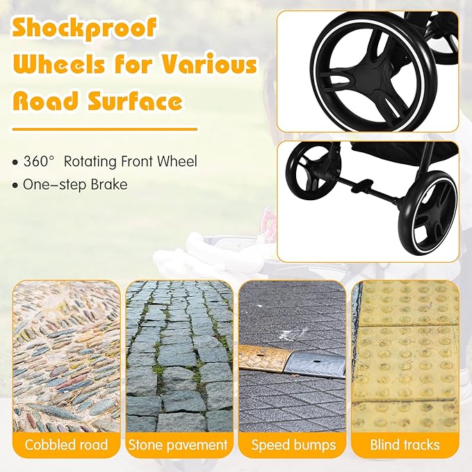 BABY JOY Baby Stroller, High Landscape Infant Carriage Newborn Pushchair with Foot Cover, Cup Holder, 5-Point Harness, Adjustable Backrest & Canopy, Suspension Wheels, Easy One-Hand Fold (Black)