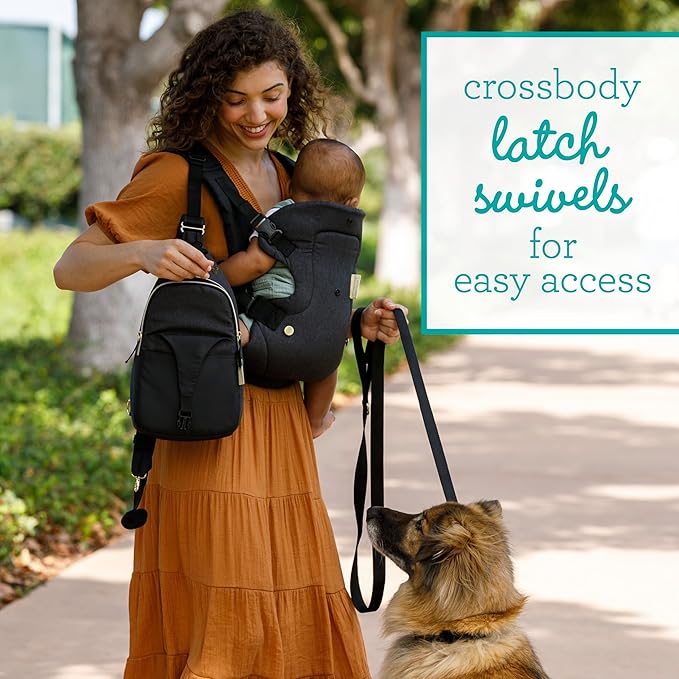 Infantino Flip 4-in-1 Convertible Baby Carrier & Crossbody Diaper Bag - Grow-with-Me Carrier with Attachable Crossbody Diaper Bag, Black and Gold, 2-Piece Set