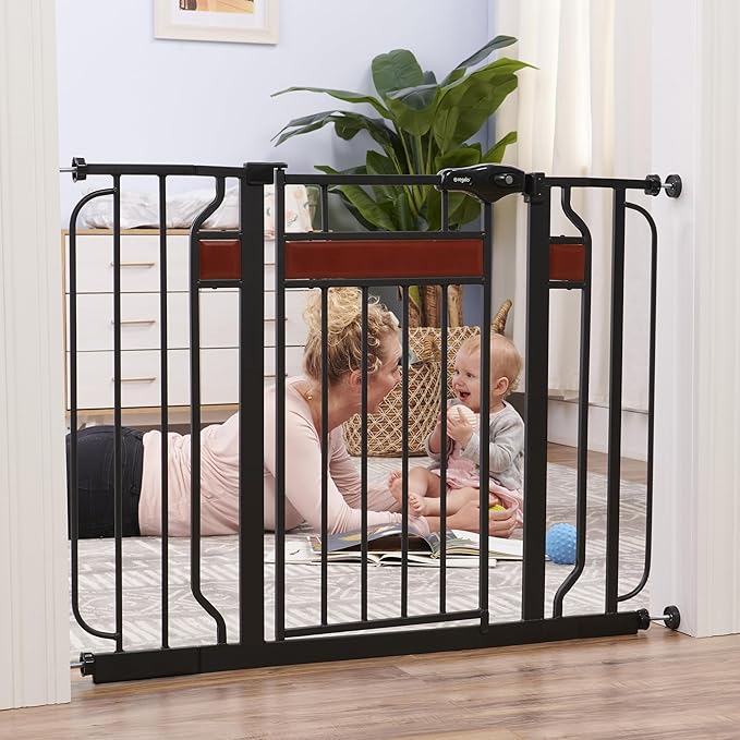 Regalo Home Accents Extra Tall & Wide Baby Gate, Bonus Kit, Includes Décor Steel with Hardwood, 4" Extension Kit, 4 Pack Pressure Mount Kit & Wall Cups