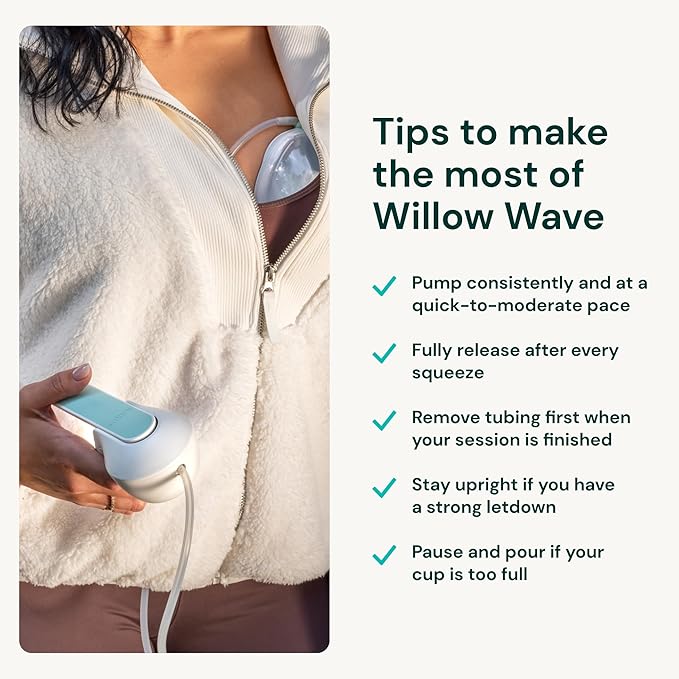 Willow Wave - Wearable Manual Breast Pump - Fits Fully in Bra - Ergonomic Handle - 24mm Soft Silicone Flange - Wearable Breastfeeding Pump - Hospital Grade Suction - Postpartum Essentials - Holds 5oz