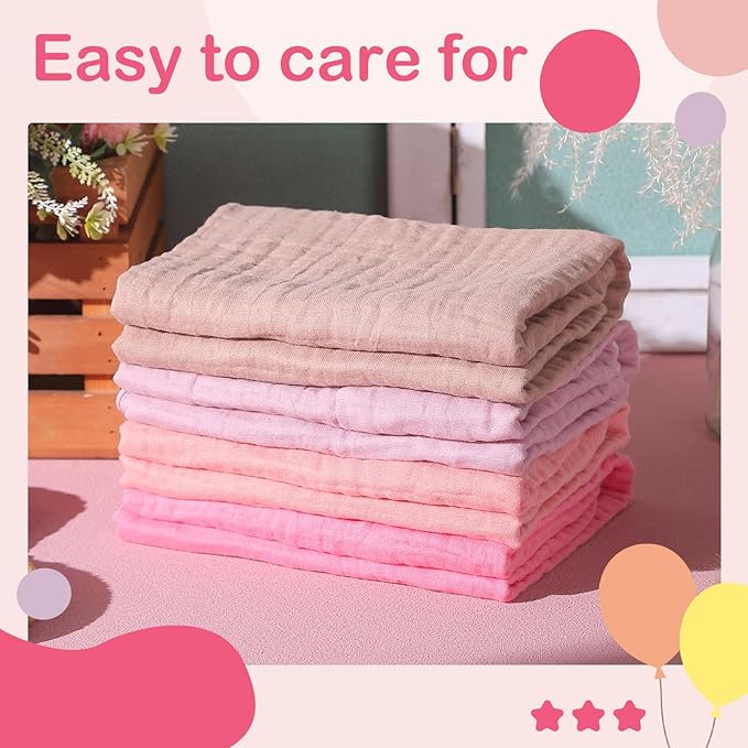 Peryiter 4 Pcs Muslin Hooded Baby Towels, 32"x 32" Cotton Newborn Bath Towel Muslin Infant Baby Blankets Absorbent Unisex Christmas Registry Gift Essentials for Girls Boys (Pink Series)