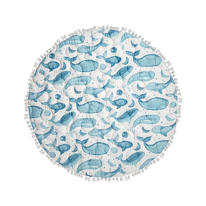 Crane Baby Activity Mat, Baby Play Mat Whale Print, Ocean Nursery Decor for Boys & Girls, Infant Tummy Time Floor, Ocean Nursery Decor, 40" x 40" (Pack of 6)