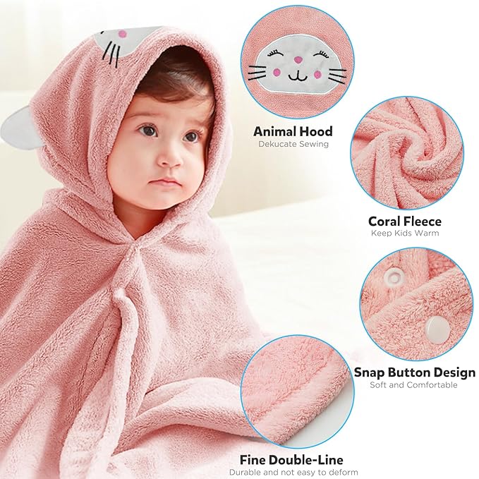 ROMASA Baby Bath Towel with Hooded Ultra Soft and Absorbent Toddlers Bathrobe Newborn Blanket Shower Gifts