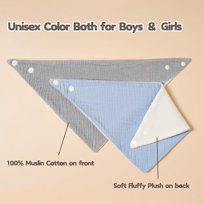 Susurration Muslin Baby Drool Bibs 6Pack Soft Triangular Adjustable Baby Bandana Bibs for Unisex Baby Girls & Boys