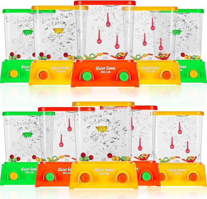 Sumind 10 Pieces Handheld Water Game for Kids Mini Water Ring Toss and Basketball Hoop Toy 90s Retro Mini Games for Goodie Bags Stuffers Birthday Return Gifts Classroom Rewards(Bright,Classic Style)