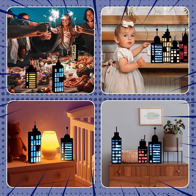 15 Pcs Hero Party Favor Boxes Skyscraper 3D City Box Skyline Buildings Heroes Candy Goodies Boxes Hero Theme Centerpiece Decorations Birthday Party Supplies(Colorful)