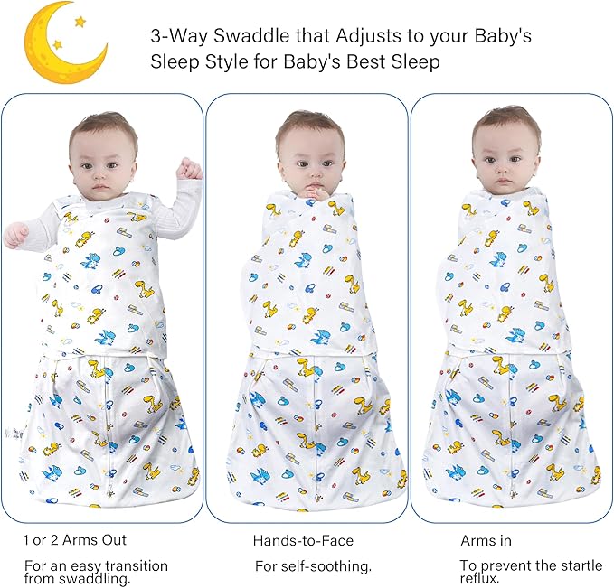 Baby Sleep sack Swaddle,Swaddles 3-6 Months,3-Way Adjustable Wearable Transition Blanket 100% Organic Cotton 2-Piece,12-18 lbs,1.0 TOG(Dinosaur A&Dinosaur B)