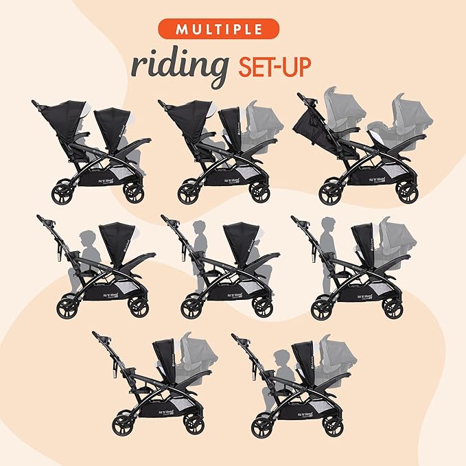 Baby Trend Sit N' Stand Tandem Double Stroller w/ 2 Pack EZ-Lift Plus Infant Car Seats, Khaki