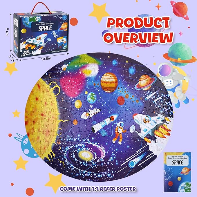 Floor Puzzle for Kids Ages 4-8, Solar System Jigsaw Puzzles, 205 Piece Space Large Puzzles for Toddler Ages 3-5, Preschool Learning Planets Toys Christmas Birthday Gift for Boys Girls